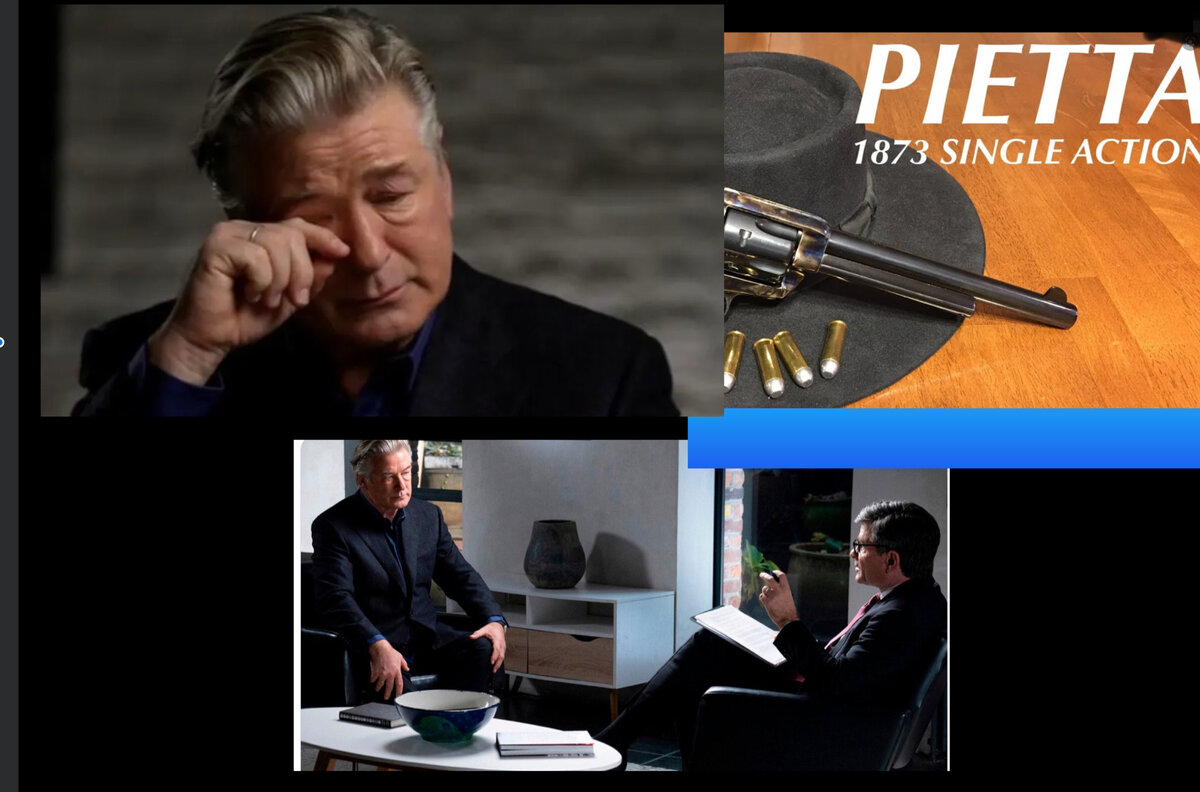 инструкторы  по стрельбе и простые владельцы оружия критикуют Болдуина за его заявления в интервью- фотоколлаж автора с фрагментом изображения кольта й873 года, который использовал Алек