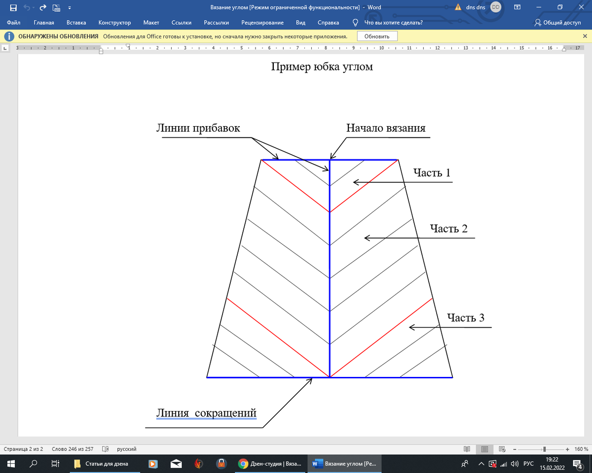 Схема юбки связанной углом