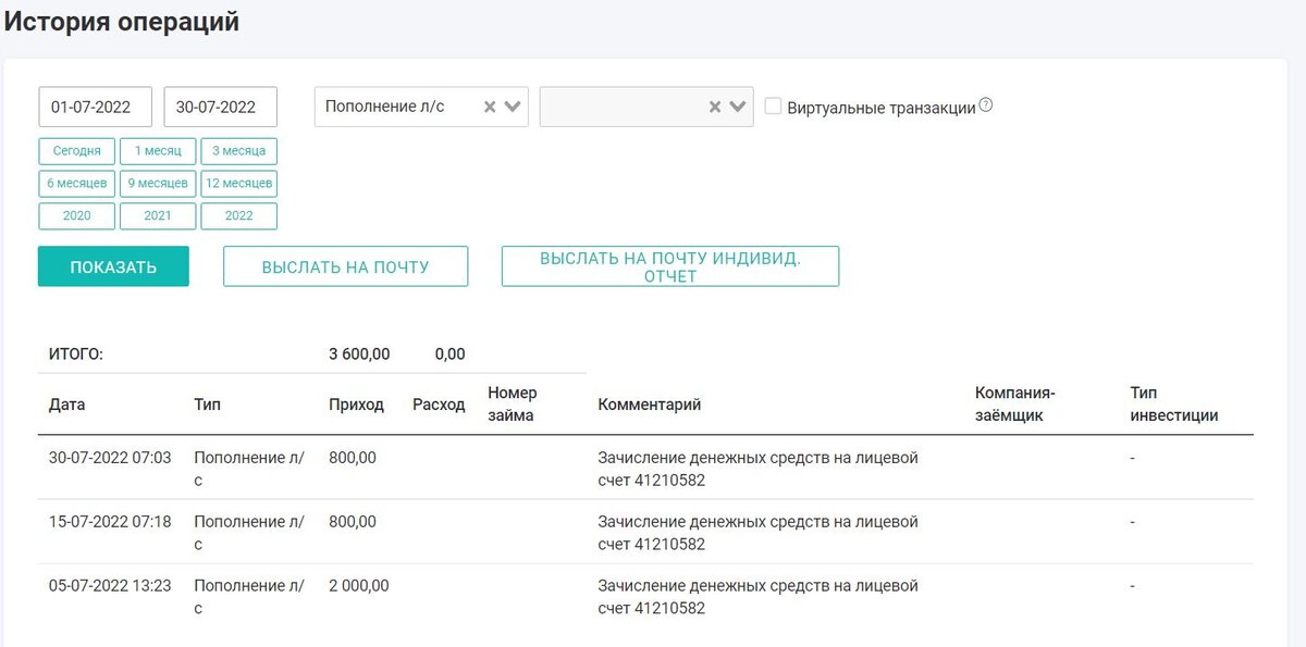 пополнение портфеля на Потоке. Скрин автора.