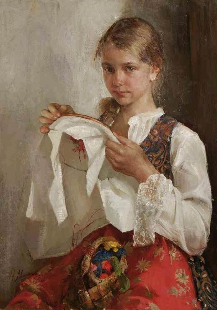 "Вышивальщица". Художник Наталья Милошевич. 