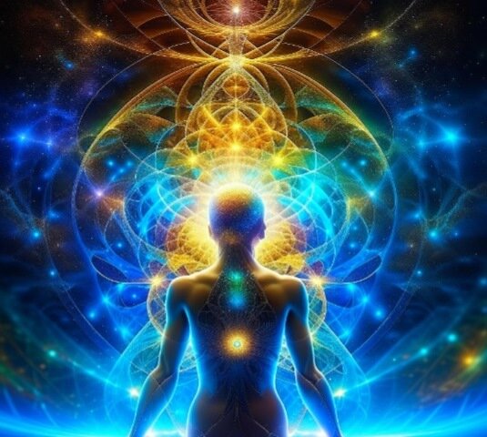 Картинка от Кандинский 2.2. Нейросеть явно знает про чакры и ауру. Зачет! Но выбить из нее светящееся негуманоидное существо мне так и не удалось. 