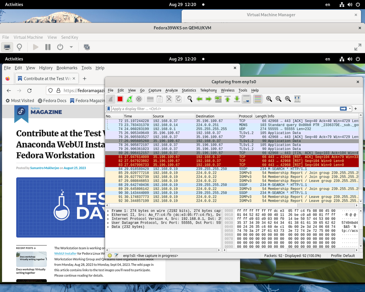 Виртуальная машина Fedora 39 (192.168.0.37)  не отвечает серверу