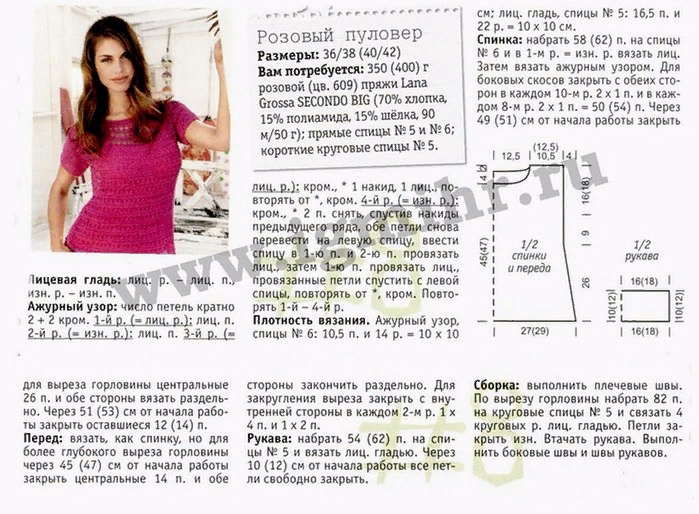 описание розового пуловера
