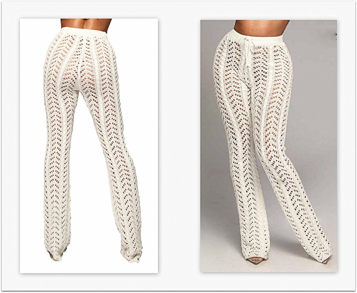 вязаные белые брюки.