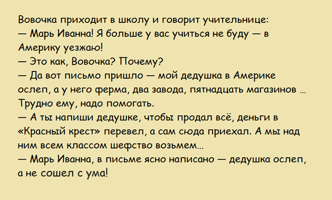 Анекдот про вовочку и учительницу