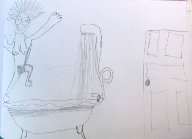 «Обожаю этот рисунок! Ее нарисовала моя племянница, потому что я сказала, что собираюсь прыгнуть в душ. Очевидно, темная область должна скрывать нечто личное»