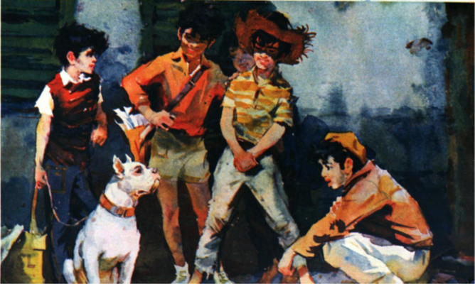 «Мальчишка в техасских брюках вывел бульдога на прогулку. Он «бой», мальчик-прислуга, состоит при хозяйской собаке. Он на работе». («Огонек» №23-1968)