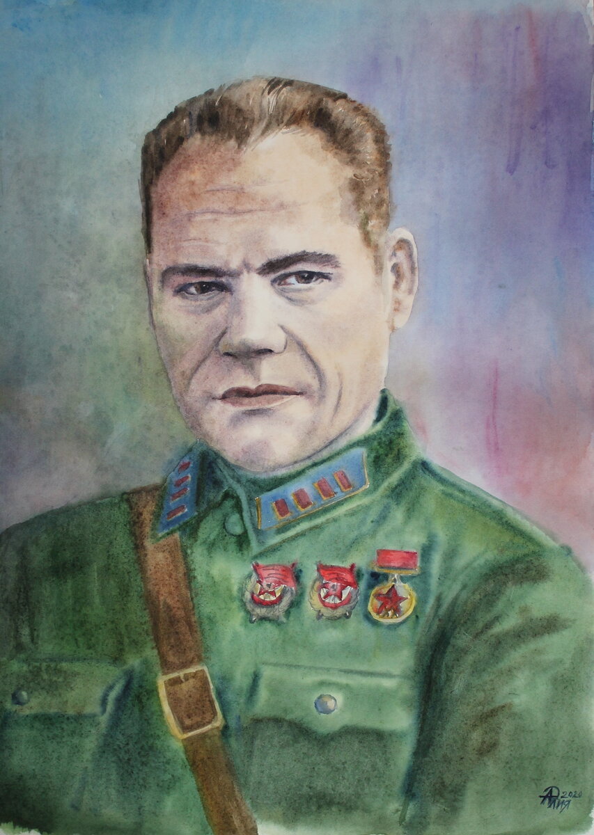 Генерал-майор Шаймуратов Минигали Мингазович. Акварель, бумага А2, 2020г 
