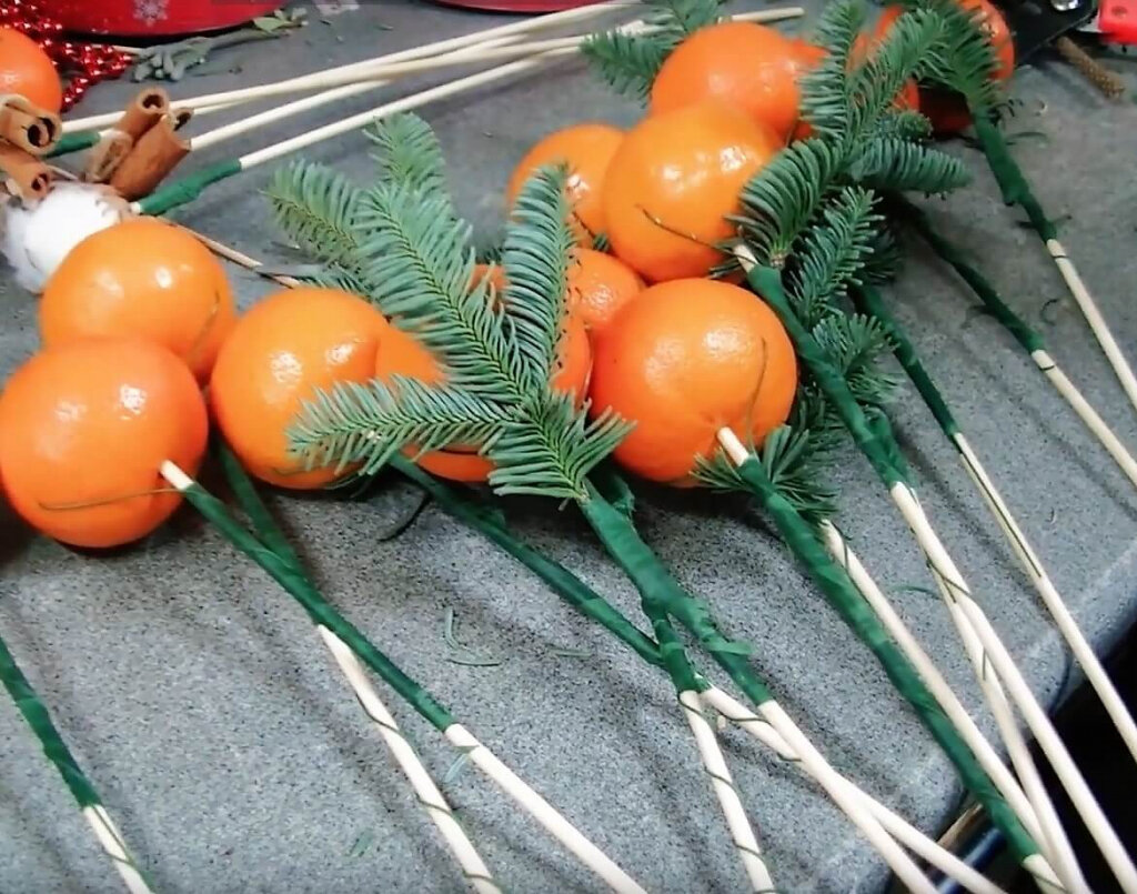 DIY: Новогодний букет из мандаринов своими руками