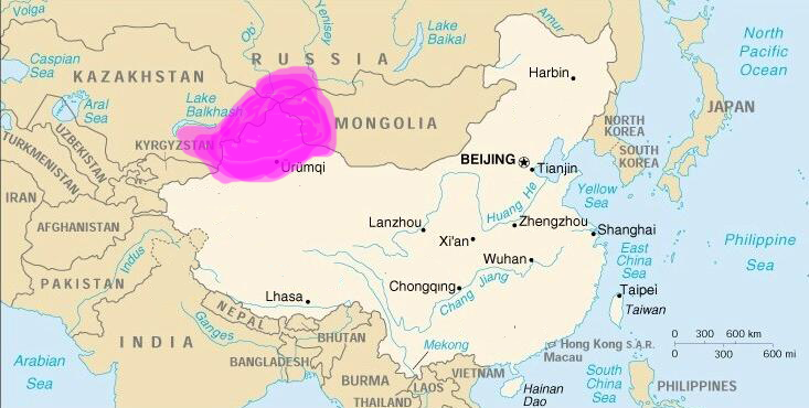 Территория Джунгарского ханства на современной карте