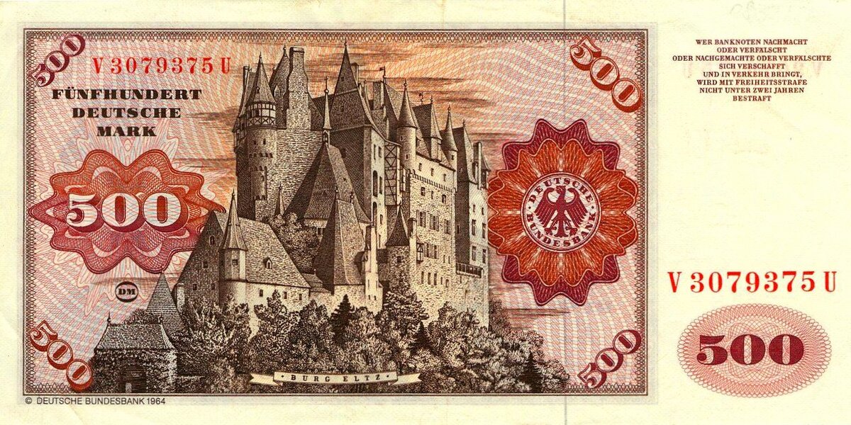 Изображение замка Эльц на немецкой банкноте 