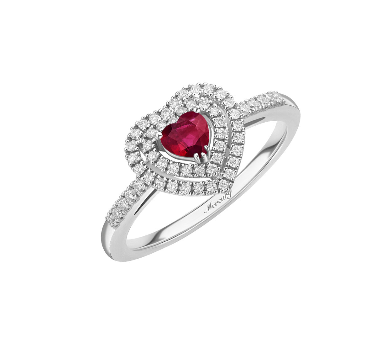 Кольцо Mercury Color из белого золота с бриллиантами и рубином