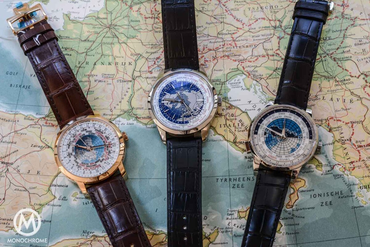 Три Worldtimer-а от известных мануфактур (с лева направо)- Vacheron Constantin, JLC и Montblanc
