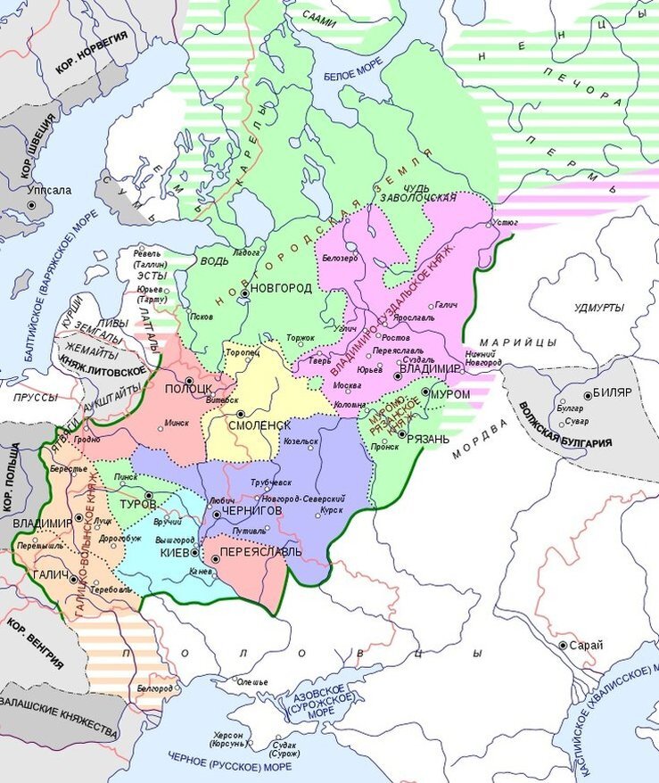 Розовым цветом выделено Владимиро-Суздальское княжество