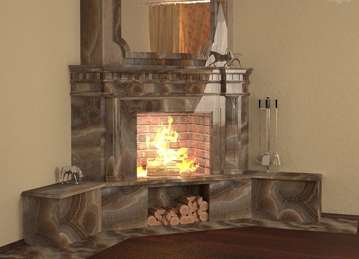 Камин, облицованный мрамором. 