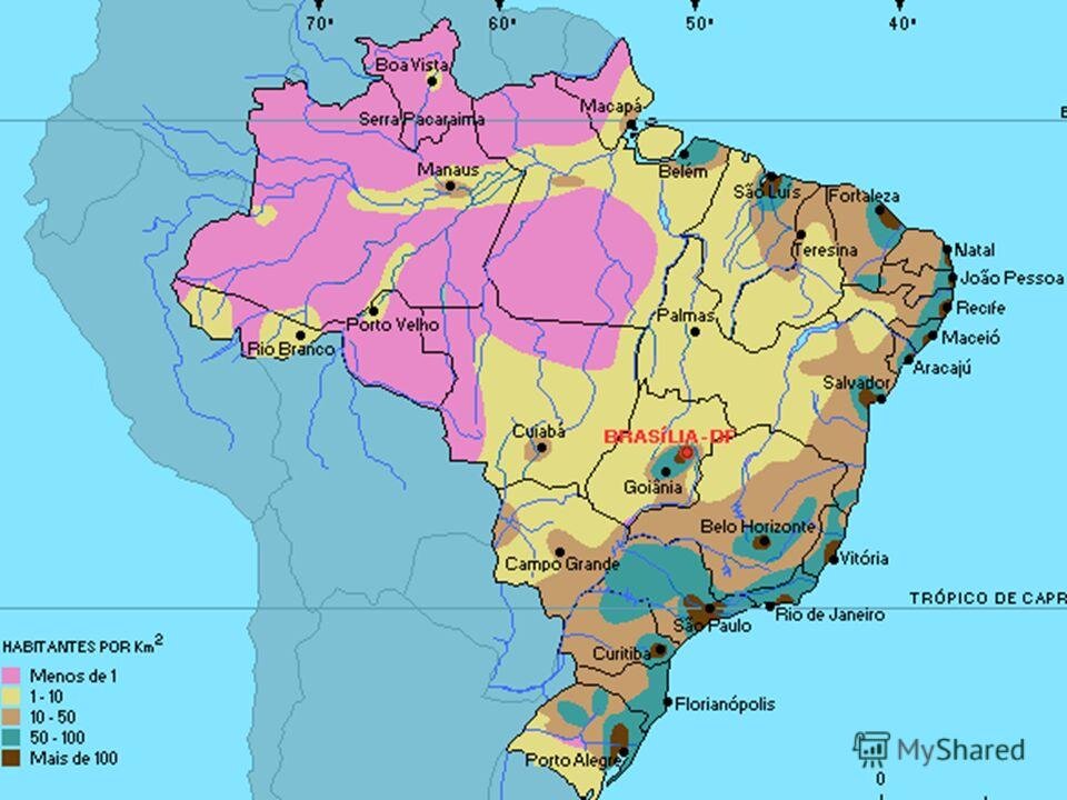 Назовите основную черту в размещении бразилии. Плотность населения Бразилии карта. Плотность населения Бразилии. Карта расселения населения Бразилии. Расселение населения Бразилии.