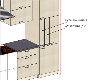 Рис. 1. Расположение бутылочниц на высоте столешницы.