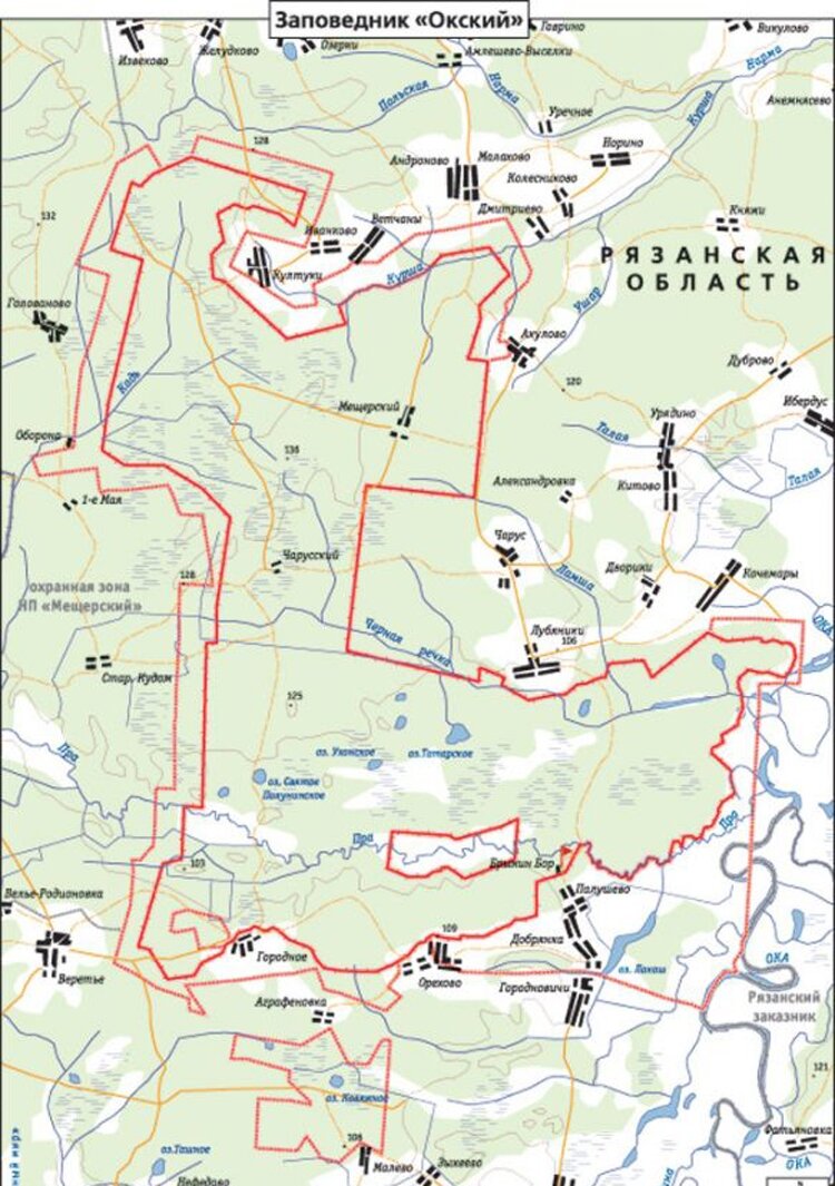 Карта окского заповедника