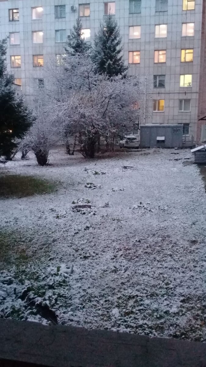 Газон перед зданием оперблока. Всё в снегу.