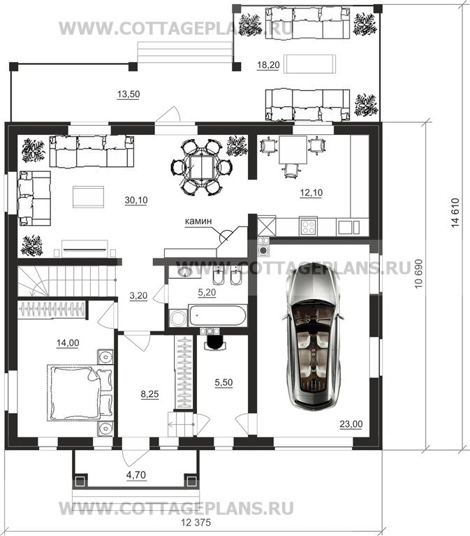 Варианты планировок 1-го этажа. Источник фото: https://www.cottageplans.ru