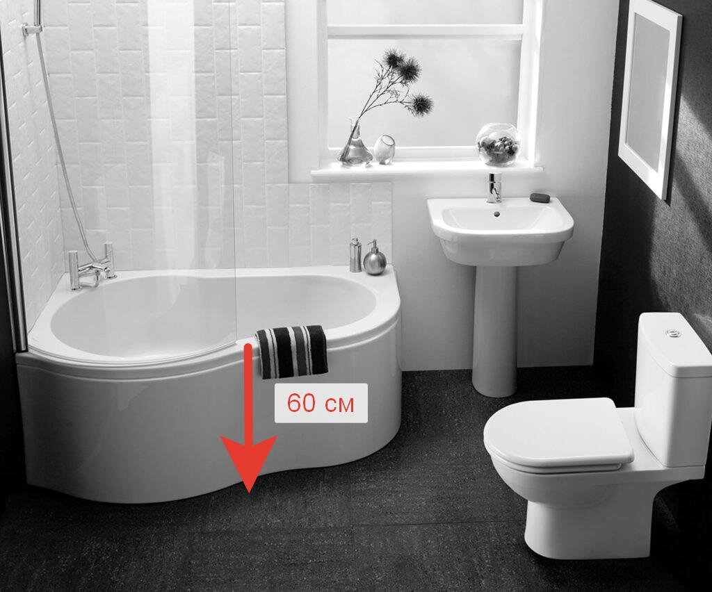 Расстояние между ванной и стеной 60 см