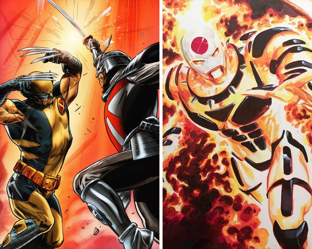 Слева направо: Росомаха, Серебряный самурай, Санфайр. 