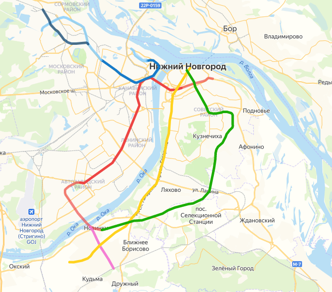 Интерактивная карта перспективного развития метро в Нижнем Новгородесогласно генеральному плану