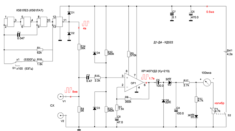 Схема измерителя емкости
