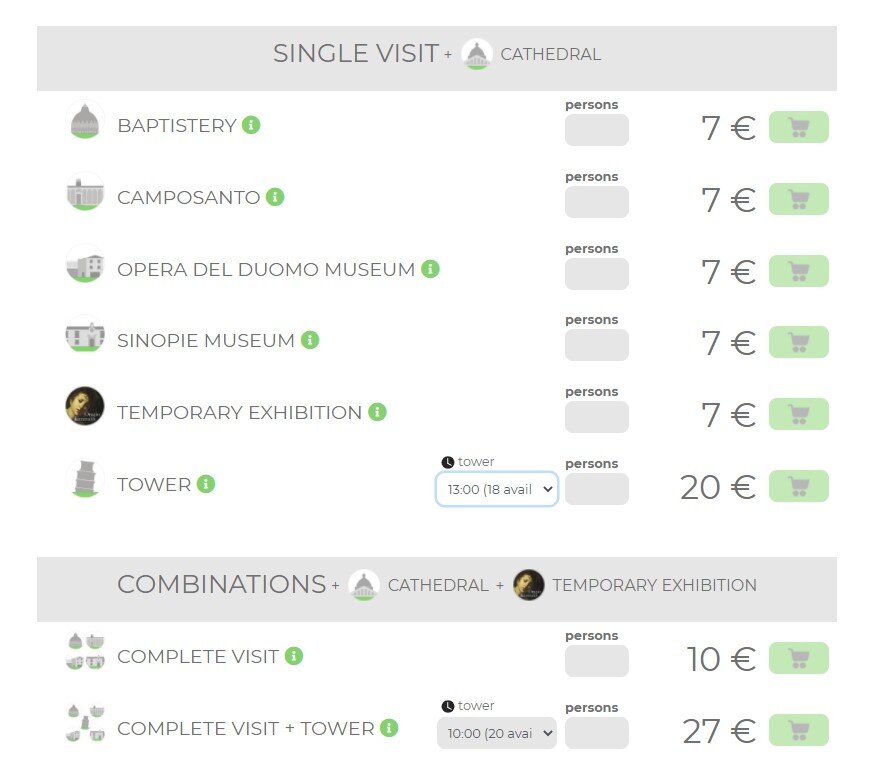 Стоимость прохода на Пизанскую башню в 2021 году