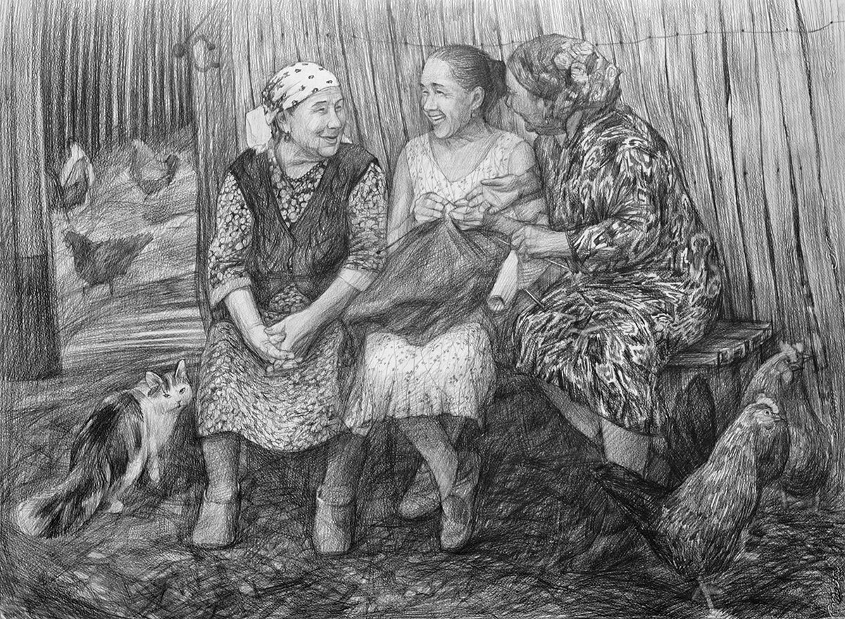 Сюжетная композиция карандашом