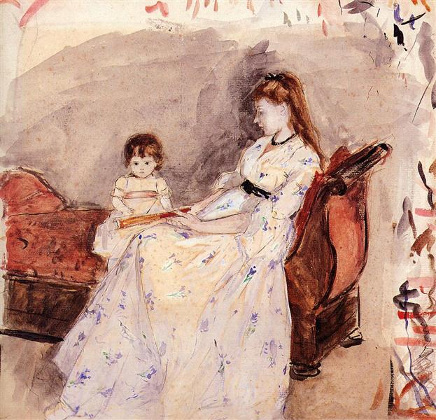 Пример картины, написанной на верже. The Artist's Sister, Edma, with Her Daughter, Jeanne