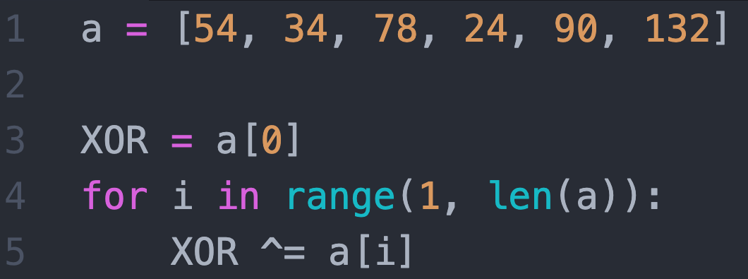 Запись XOR ^= a[i] аналогична записи XOR = XOR ^ a[i]