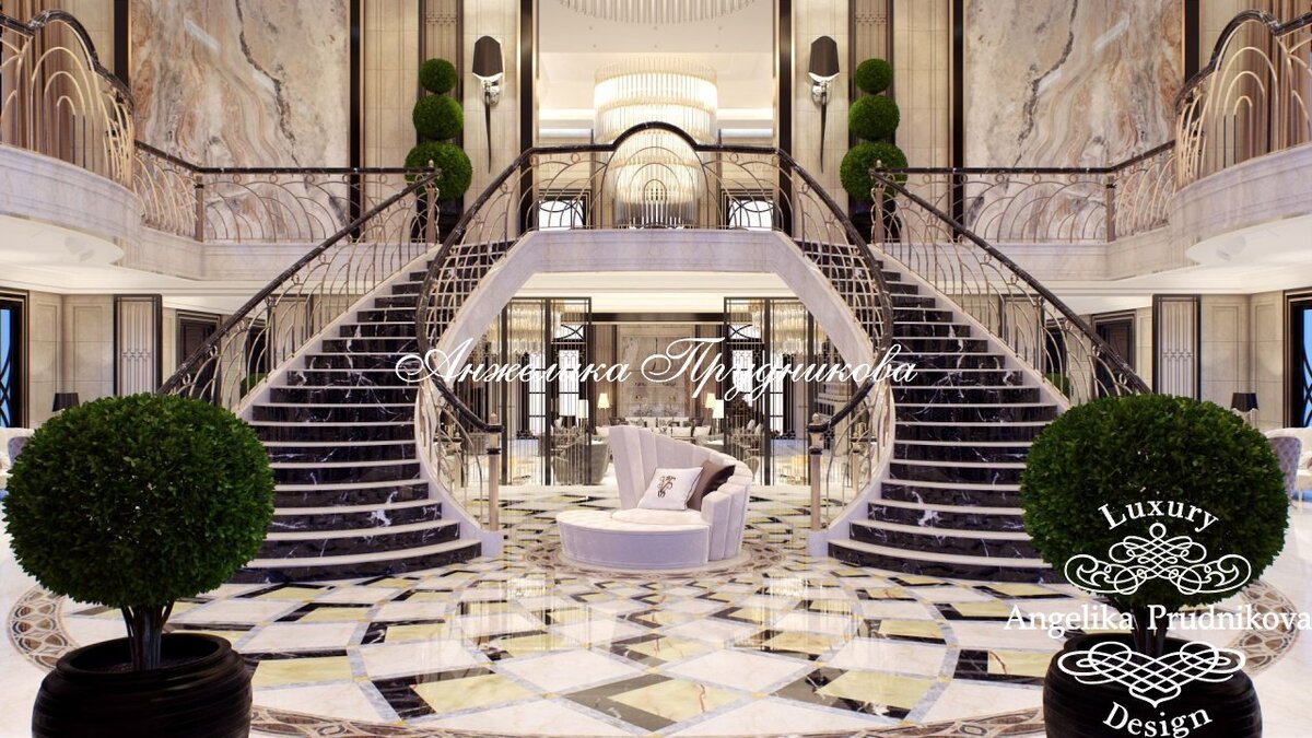 Пол с геометрическим узором на первом этаже частной резиденции