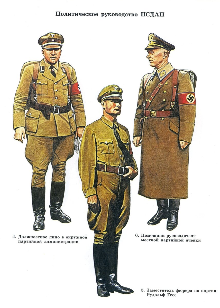 Рейхсляйтер, Гауляйтер, Красляйтер, Ортсгруппенляйтер, целленляйтер и блокляйтер.