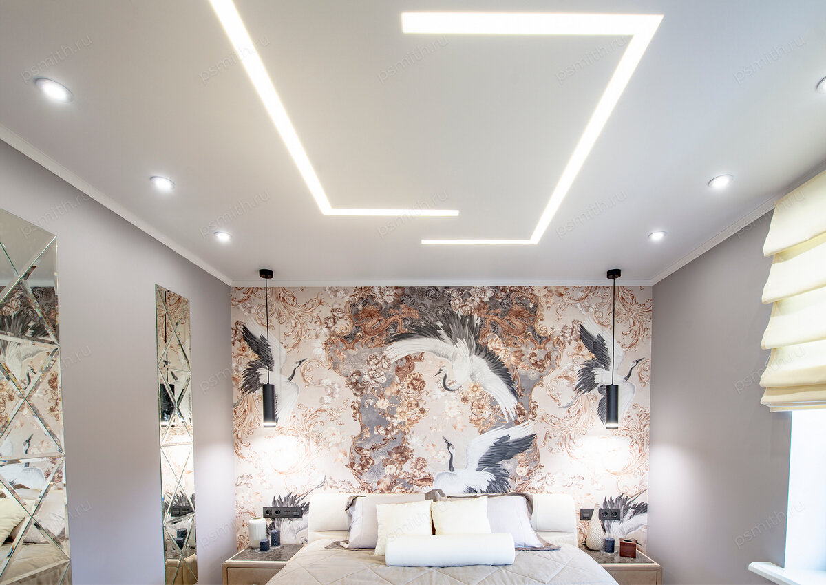 Натяжной потолок со световыми линиями