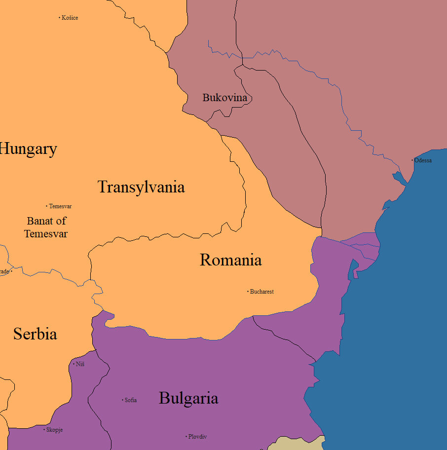 Румыния на 1917 год. Часть земель удерживается с помощью русских сил.