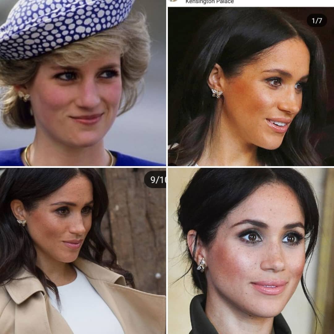 Меган Маркл носит серьги и колье с бабочками из личной коллекции принцессы Дианы.