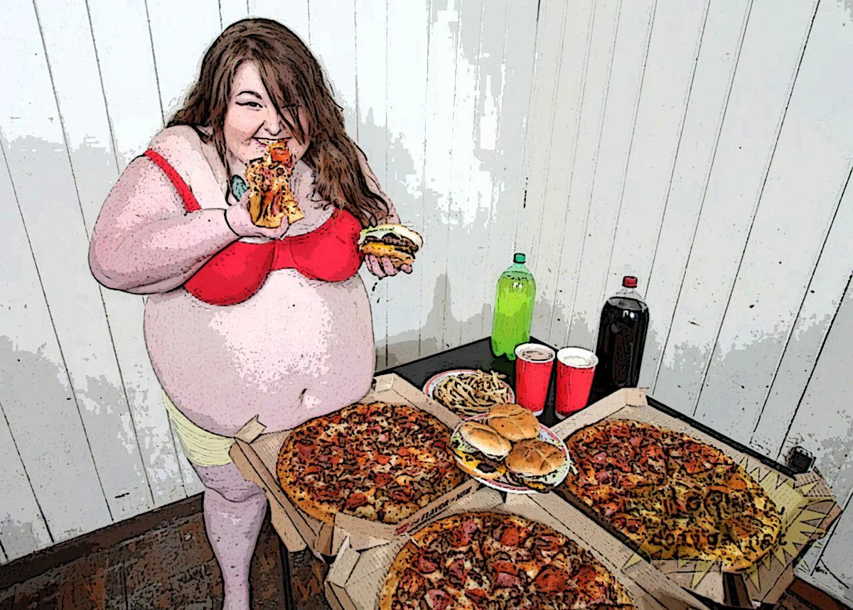 Толстуха делает. Толстая девушка с пиццей. Толстуха с едой.