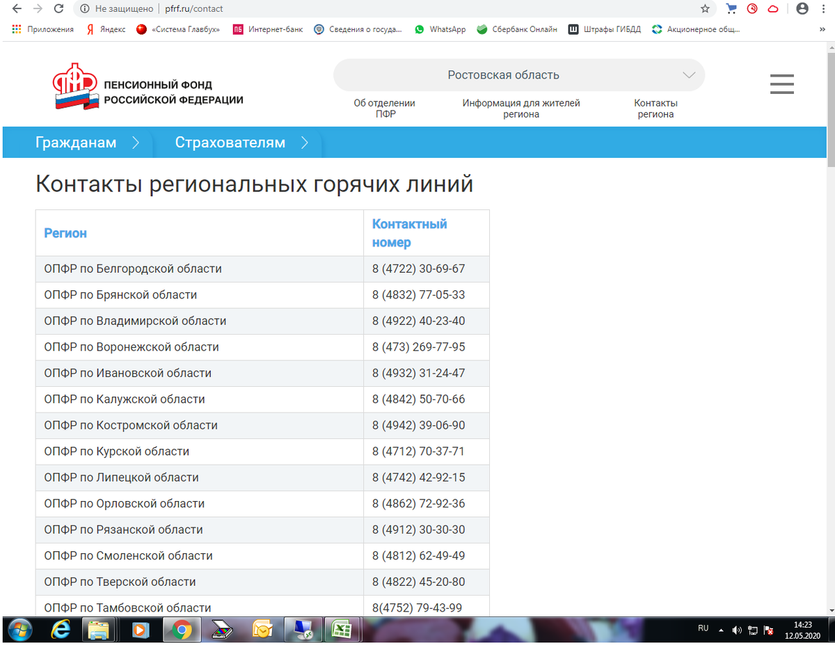 Скриншот экрана личного кабинета сайта ПФР.
