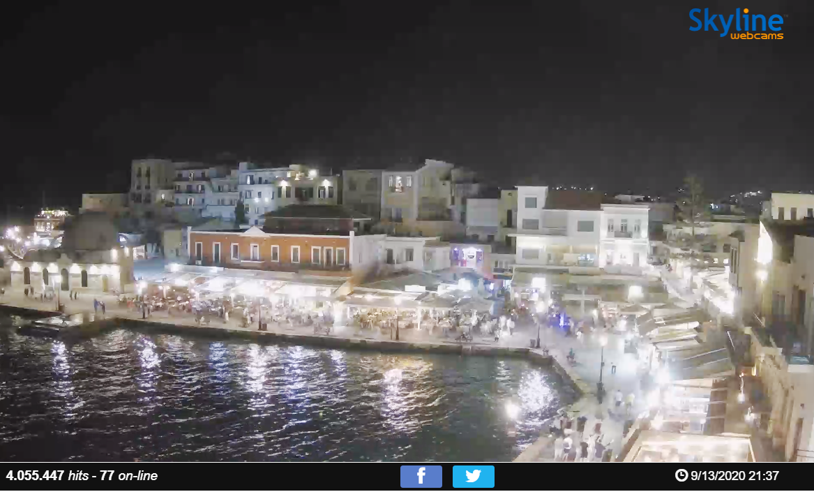 Ночная Хания, вид на набережную старого городского порта