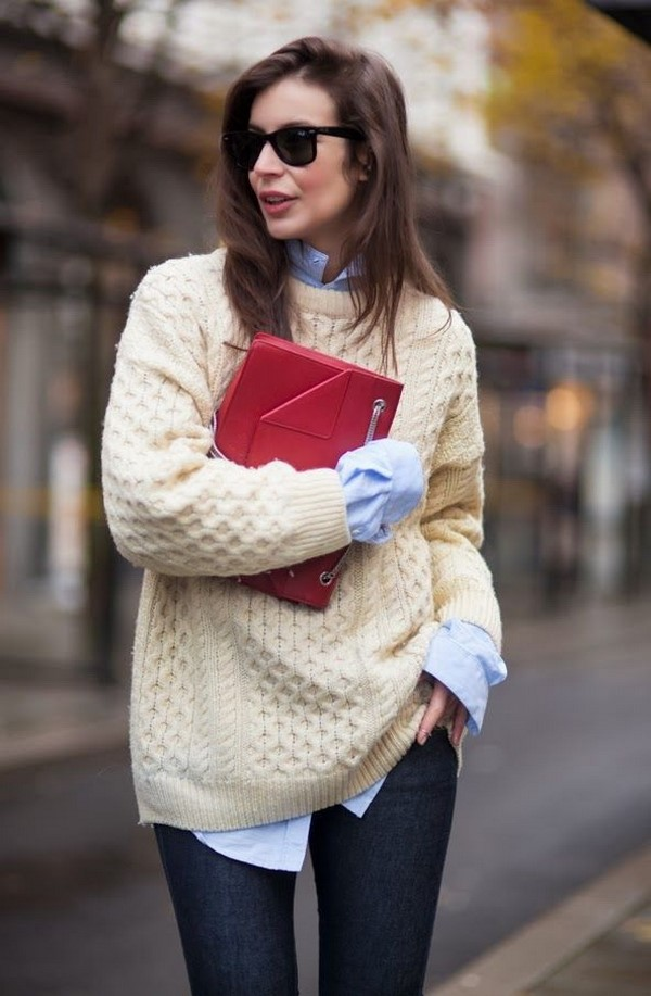 С чем носить объемный модный свитер: актуальные сочетания