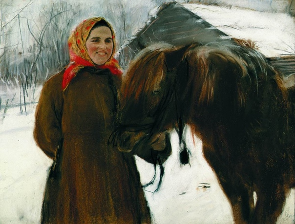 Серов В. Баба с лошадью, 1898 г. Бумага на картоне, пастель. 53×70 см.