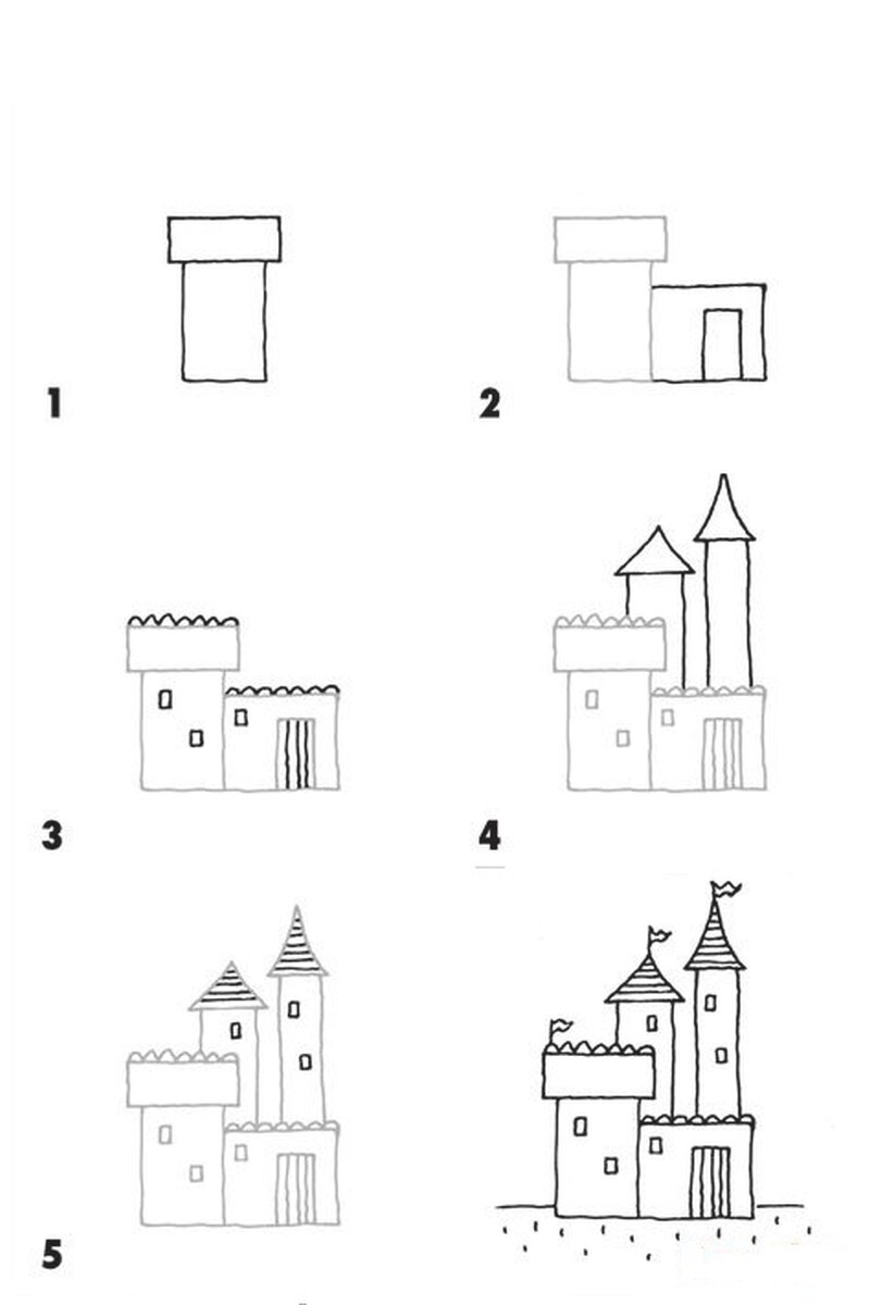 Как нарисовать замок или крепость поэтапно