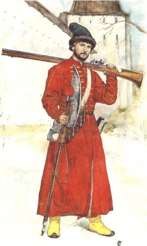 Почти автопортрет художника в костюме стрельца Саввино-Сторожевского монастыря (Звенигород) 1680-ых гг.