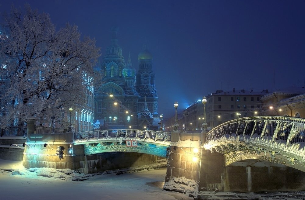 "Ночной зимний Петербург". Автор фото - Екатерина Миронова, ВКонтакте. Найдено Гуглом на "петербург фото январь вечер"