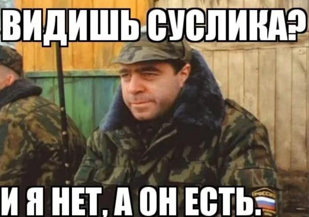 И ты их. Видишь суслика нет а он есть. Видишь суслик нет, АОН есть. ДМБ видишь суслика нет а он есть. Ты видишь нет а он есть.