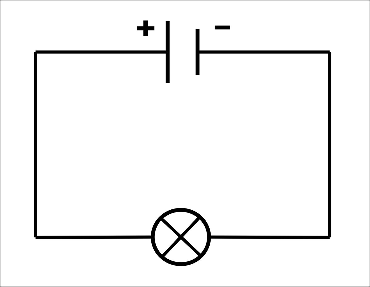 Схема простейшей электрической цепи. Кружок с крестиком внутри - это схематическое изображение лампы