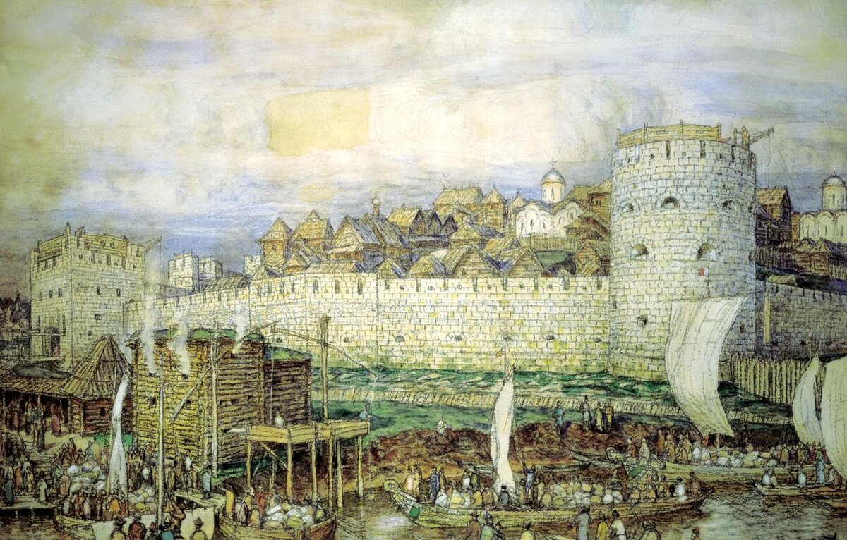 Белокаменный Кремль Дмитрия Донского . Художник Васнецов А.М. 1922г.