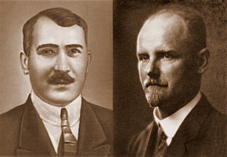 На фото (слева-направо): Товарищ народного комиссара просвещения Эрнестс Эфферт-Клусайс (1889-1927)  и Комиссар народного просвещения Советской Латвии Янис Берзиньш-Зиемелис (1881-1938).