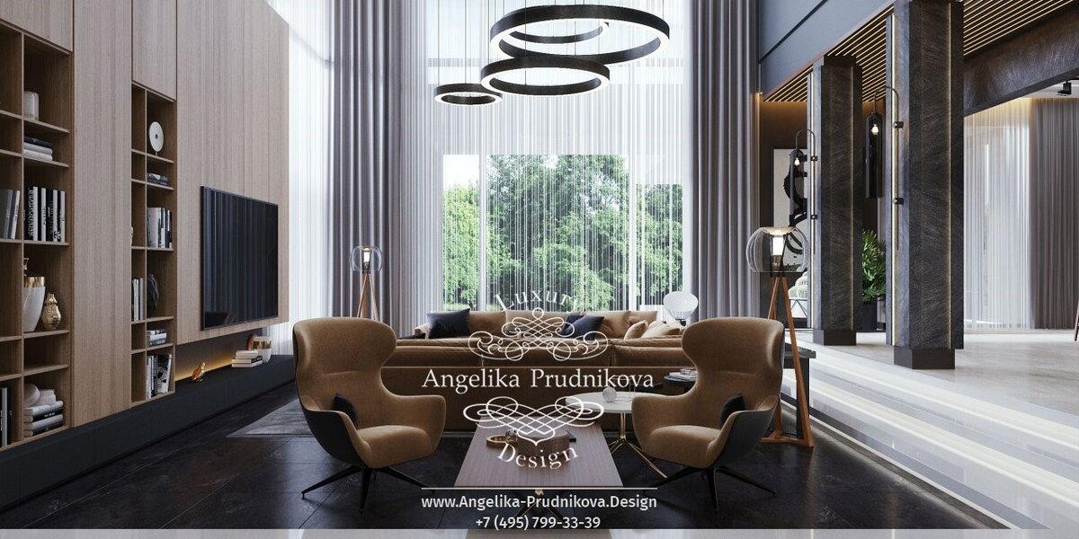 На фото: Дизайн-проект гостиной виллы в современном стиле